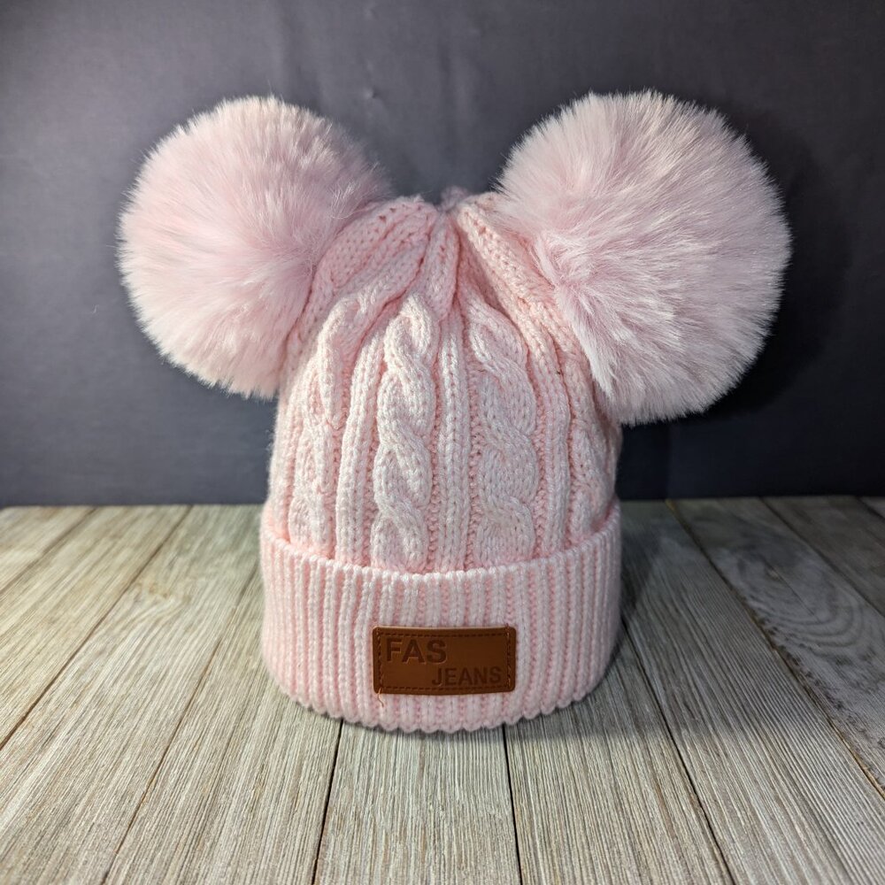 Pink Pom Pom Fas Jeans Knit Beanie